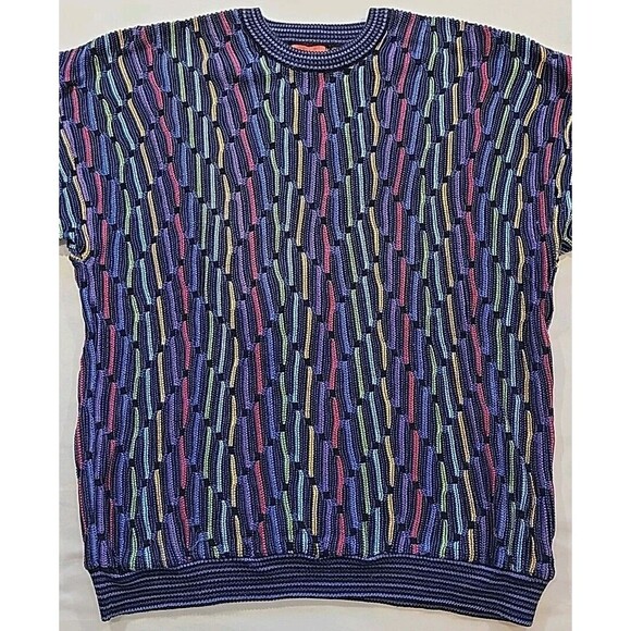 Vintage Coogi Style Sweater Men's Large J. Simon Pullover 3D Knit 100% Cotton - Picture 2 of 14